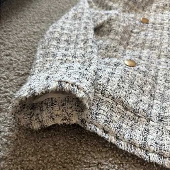 EXPRESS NEUTRAL PRINT PADDED SHOULDER TWEED BLAZER SZ L - Picture 6 of 11